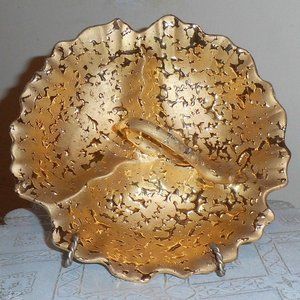 Weeping Bright 22k Gold Divided Dish